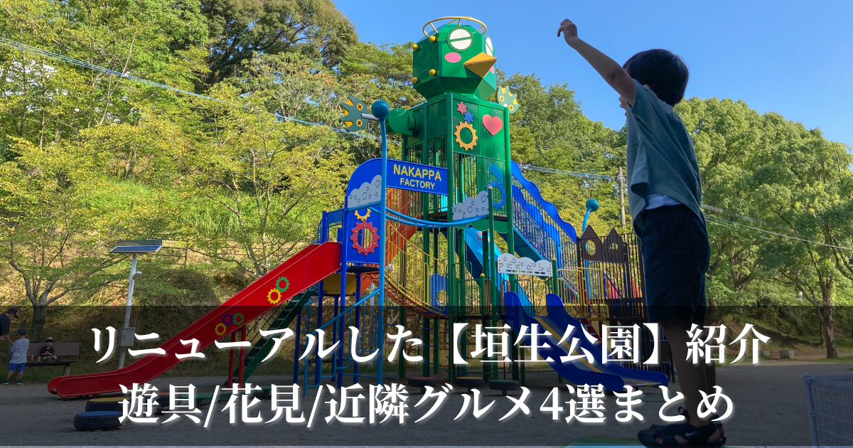 リニューアルした垣生公園の紹介。遊具や花見スポット、近隣のおでかけスポット4選をまとめています。